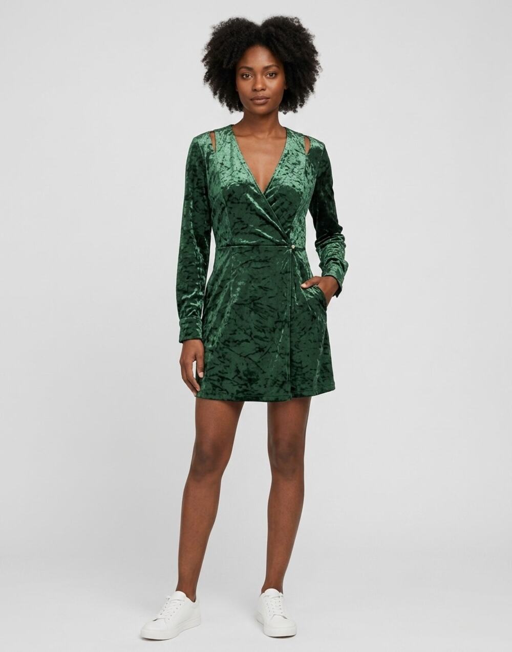 Fletch Green Wrap Short Textured Dress Women Size S